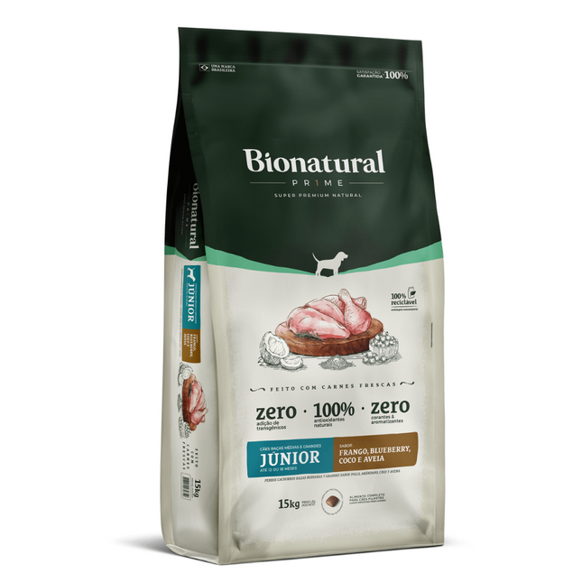 Ração Seca Bionatural Prime Frango para Cachorros Filhotes de Porte Médio e Grande