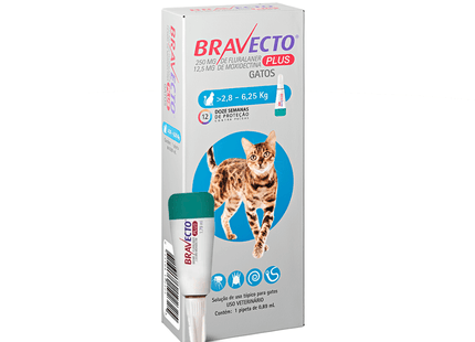 Bravecto Plus Gato 250 mg (Fluralaner + Moxidectina) – 2,8 a 6,25 kg