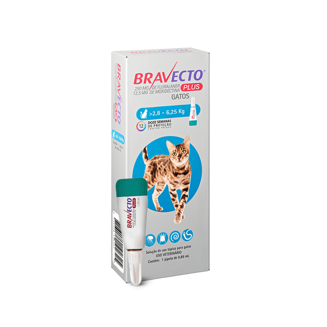 Bravecto Plus Gato 250 mg (Fluralaner + Moxidectina) – 2,8 a 6,25 kg