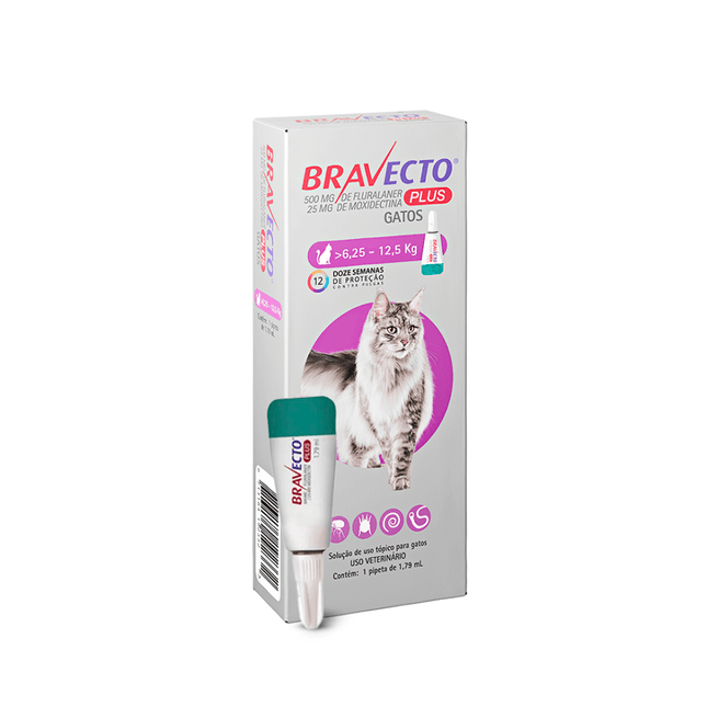 Bravecto Plus Gato 500 mg (Fluralaner + Moxidectina) – 6,25 a 12,5 kg