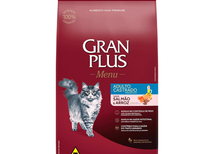 Ração GranPlus Menu Gatos Castrados – Atum, Carne ou Salmão & Arroz – 3 kg