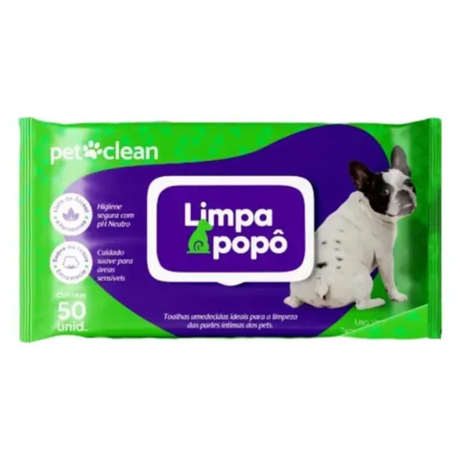 Toalhas Umedecidas Limpa Face Pet Clean com 50 Unidades