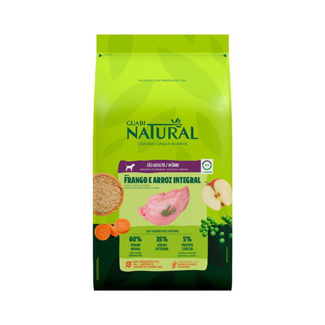 Ração Guabi Natural para Cães Adultos Porte Médio Sabor Frango e Arroz