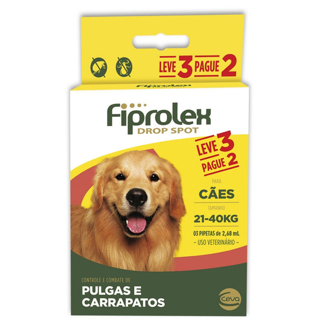 Antipulgas e Carrapatos Fiprolex Drop Spot para Cães de 21 a 40 kg Leve 3 Pague 2