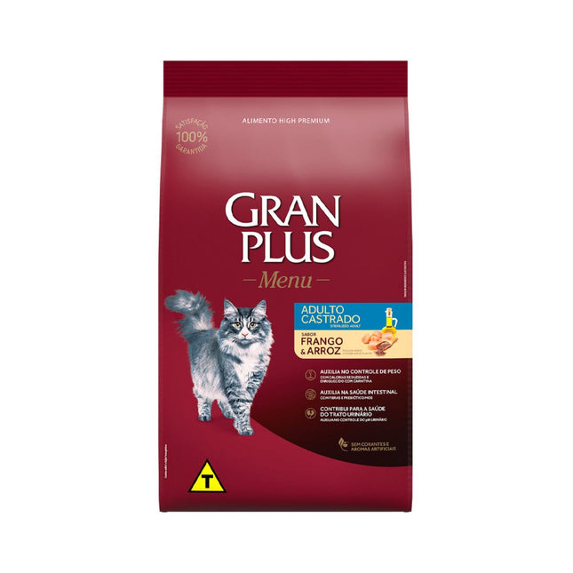 Ração Seca Granplus em Pacotes Individuais para Gatos Castrados Sabor Frango e Arroz