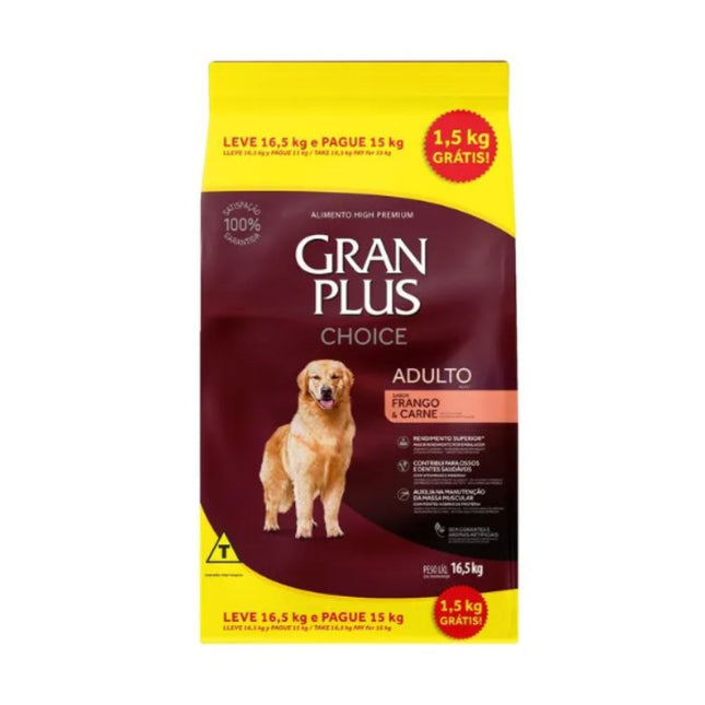 Ração Seca Granplus Choice para Cachorros Adultos Sabor Carne e Frango