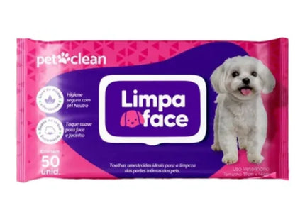 Toalhas Umedecidas Limpa Face Pet Clean com 50 Unidades
