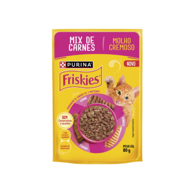 Sachê Friskies Mix de Carnes 80 g – Alimento Úmido para Gatos Friskies