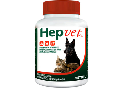 Hepvet para Cães e Gatos Com 30 Comprimidos