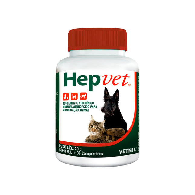 Hepvet para Cães e Gatos Com 30 Comprimidos