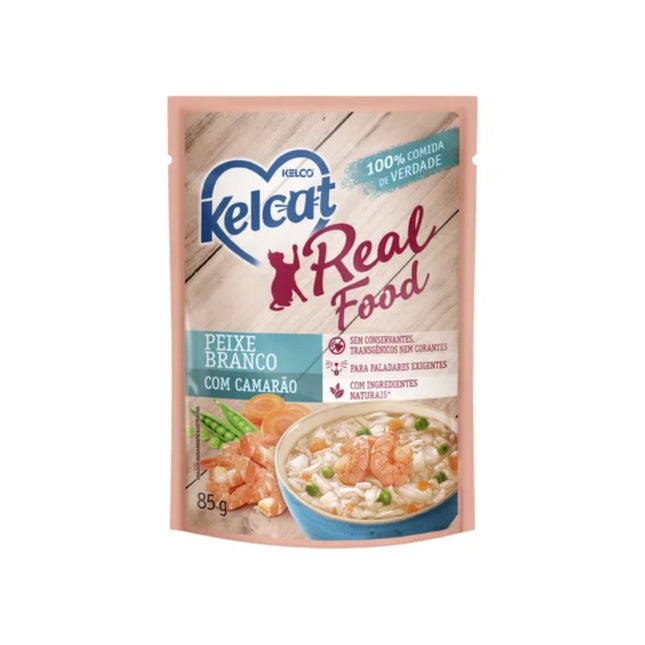 Ração Úmida Kelcat Real Food Peixe Branco com Camarão para Gatos