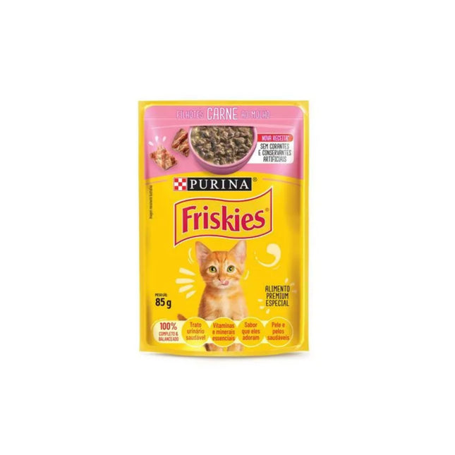 Sachê Friskies Filhotes Carne ao Molho 85 g – Alimento Úmido para Gatos Filhotes Friskies