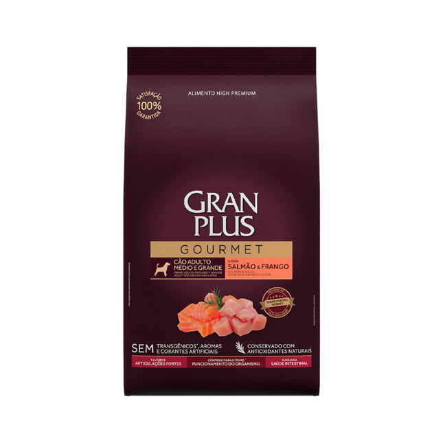 Ração Seca GranPlus Gourmet para Cachorros Adultos Porte Médio e Grande Sabor Salmão e Frango