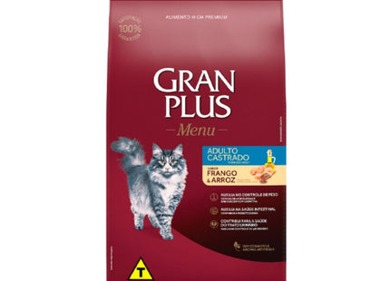Ração GranPlus Menu Gatos Adultos Castrados Sabor Frango e Arroz