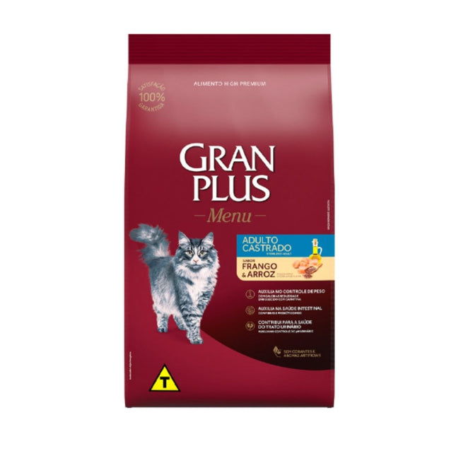 Ração GranPlus Menu Gatos Adultos Castrados Sabor Frango e Arroz