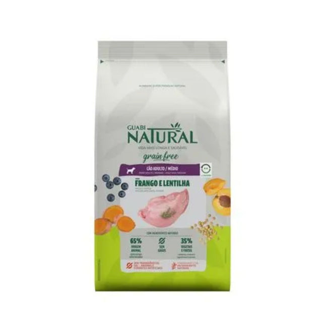 Ração Seca Guabi Natural Grain Free Cães Adultos Raças Médias Frango e Lentilha 12 kg