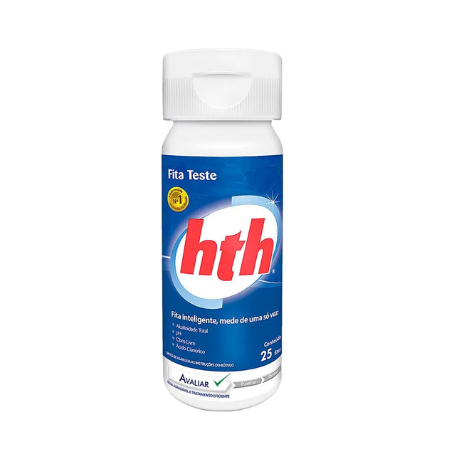 HTH Fita Teste 25 Fitas – Teste de pH, Cloro Livre, Alcalinidade e Ácido Cianúrico