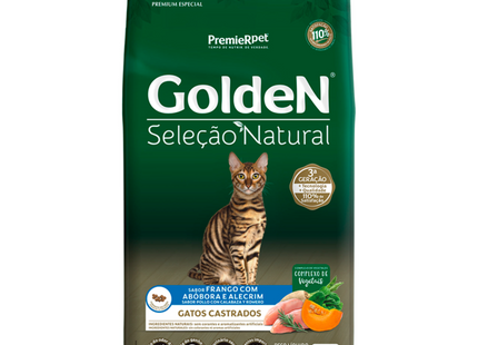 Ração Seca Golden Seleção Natural Frango e Abóbora para Gatos Adultos Castrados