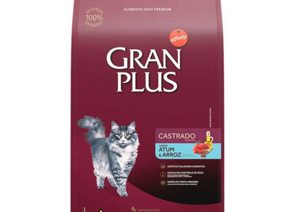 Ração GranPlus Menu Gatos Castrados – Atum, Carne ou Salmão & Arroz – 3 kg