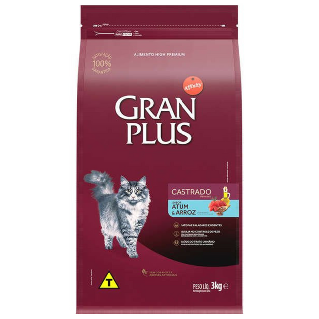 Ração GranPlus Menu Gatos Castrados – Atum, Carne ou Salmão & Arroz – 3 kg