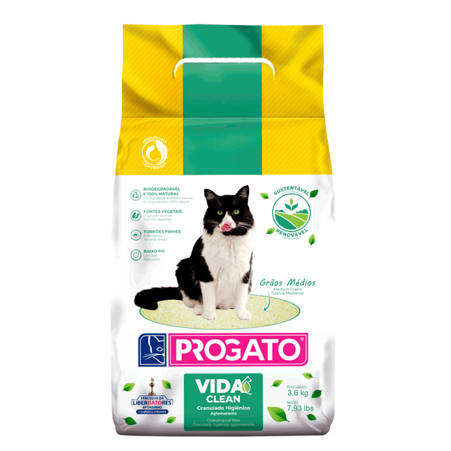 Areia Progato Vida Clean – Areia Higiênica Biodegradável para Gatos 10 kg