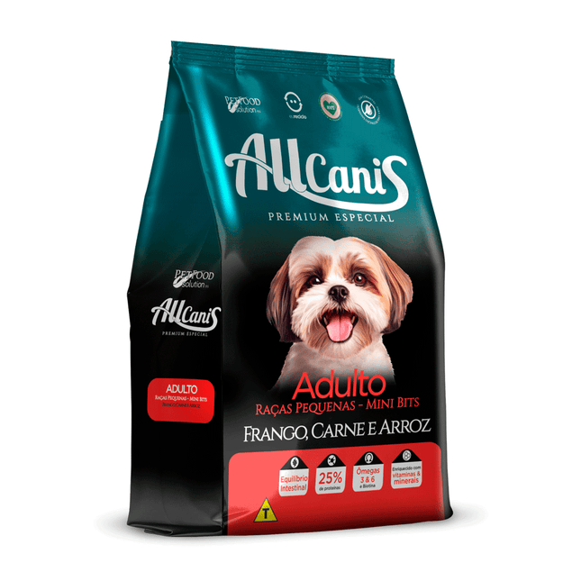 Ração Allcanis Mini Bits Adulto Raças Pequenas – Frango, Carne e Arroz – 10,1 kg