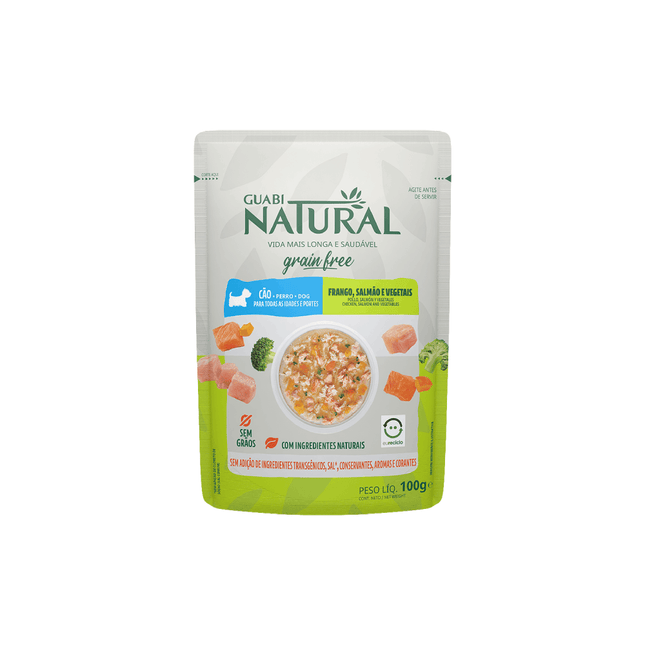 Ração Úmida Guabi Natural Grain Free Cães Adultos Sabor Salmão e Frango 100 g