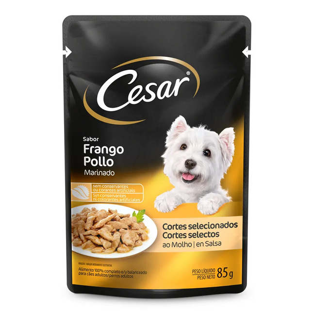 Ração Úmida Cesar Cortes Selecionados Frango Marinado ao Molho para Cães Adultos