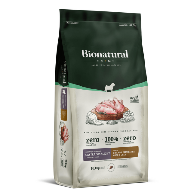 Ração Seca Bionatural Prime Light Castrado Frango para Cachorros de Porte Pequeno