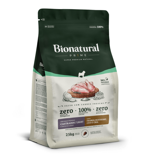 Ração Seca Bionatural Prime Light Castrado Frango para Cachorros de Porte Pequeno