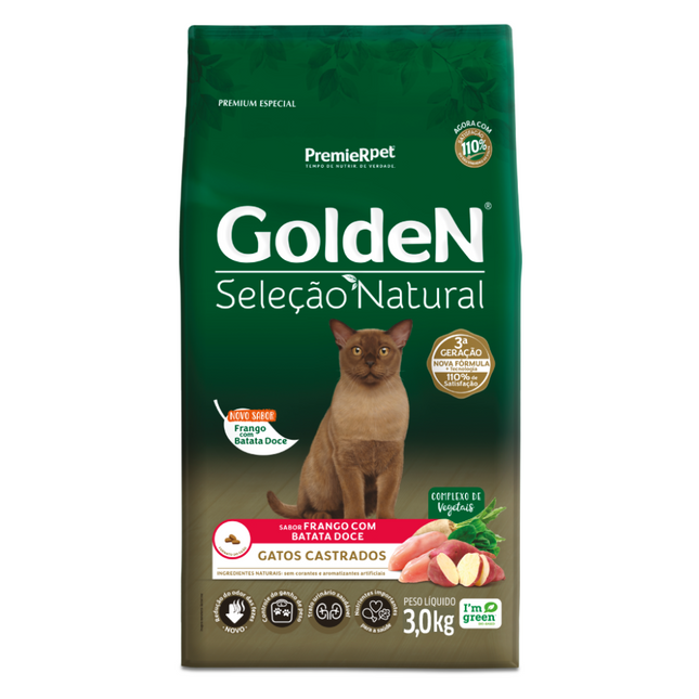 Ração Seca Golden Seleção Natural Batata Doce para Gatos Adultos Castrados