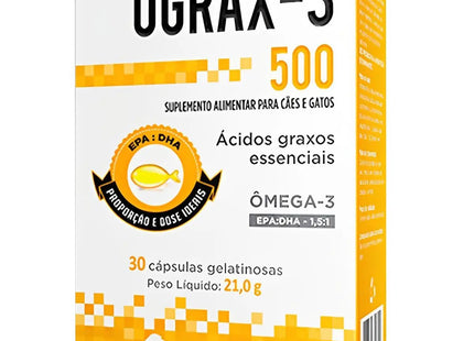 Ograx‑3 500 mg – Suplemento Ômega‑3 para Cães e Gatos – 30 Cápsulas
