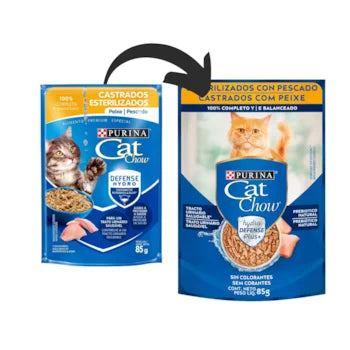 Imagem do produto Ração Úmida Cat Chow Peixe em Molho para Gatos Castrados, tipo Ração Úmida, marca Cat Chow.