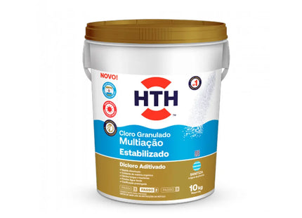 Cloro HTH Dicloro Multi 10 Kg – 3‑em‑1 Estabilizado para Piscinas