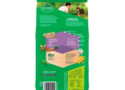 Imagem do verso do produto Ração Seca Dog Chow Frango e Arroz para Cachorros Filhotes de Porte Pequeno, tipo Ração Seca, marca Dog Chow.