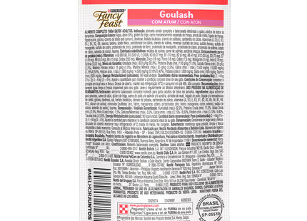 Imagem do verso do produto Ração Úmida Fancy Feast Goulash Atum para Gatos, tipo Ração Úmida, marca Fancy Feast.