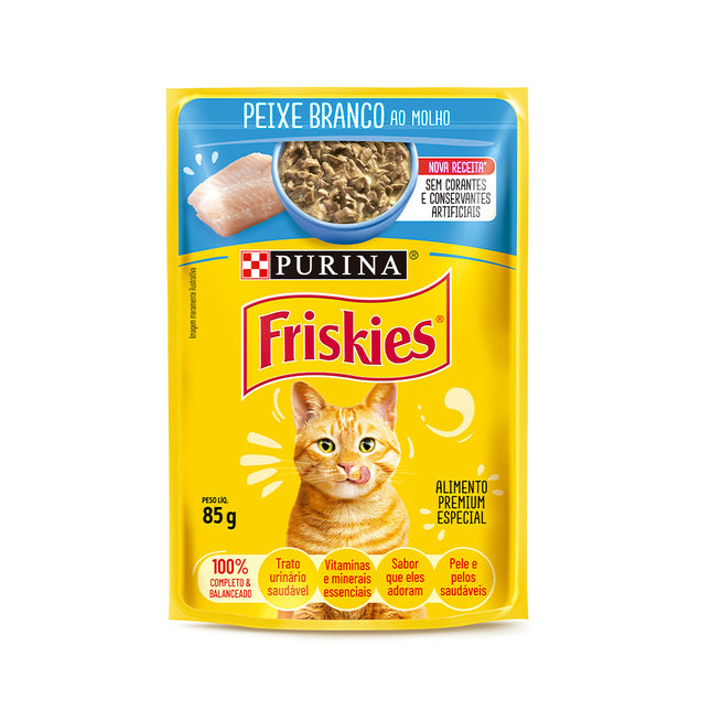 Imagem do produto Ração Úmida Friskies Peixe Branco ao Molho para Gatos, tipo Ração Úmida, marca Friskies.