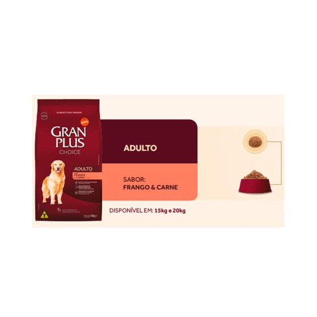 Imagem do produto Ração Seca Granplus Choice Carne e Frango para Cachorros, tipo Ração Seca, marca Granplus.