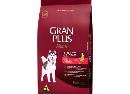 Imagem do produto Ração Seca Granplus Carne e Arroz para Cachorros Adultos de Porte Médio, tipo Ração Seca, marca Granplus.