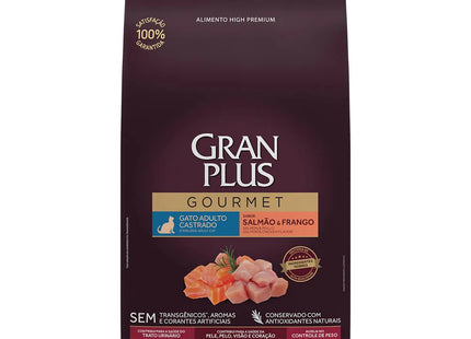 Imagem do produto Ração Seca Granplus Gourmet Salmão e Frango para Gatos Castrados, tipo Ração Seca, marca Granplus.