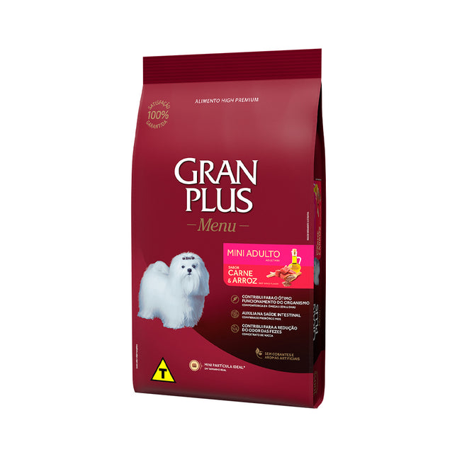 Imagem do produto Ração Seca Granplus Menu Carne e Arroz para Cachorros Adultos de Porte Pequeno, tipo Ração Seca, marca Granplus.