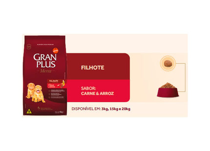 Imagem do produto Ração Seca Granplus Menu Carne e Arroz para Cachorros Filhotes de Porte Médio e Grande, tipo Ração Seca, marca Granplus.