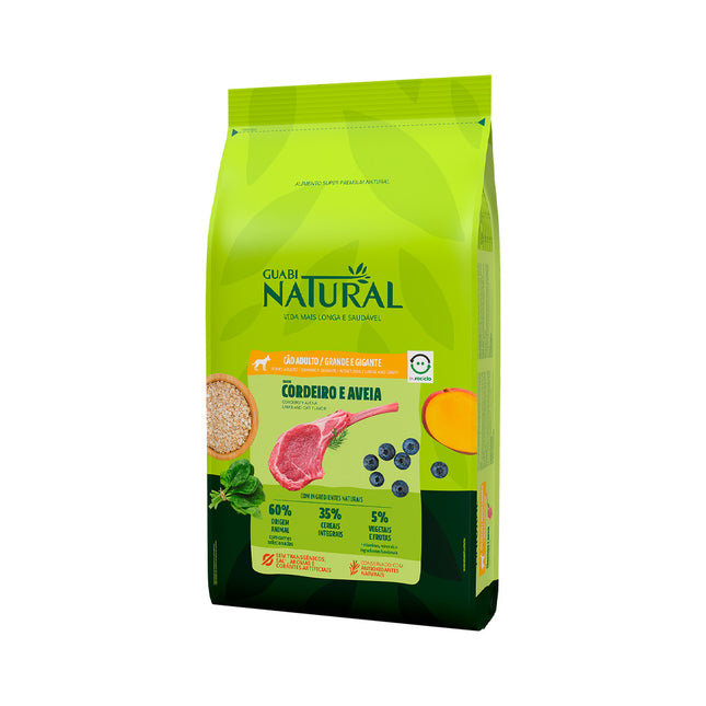 Imagem do produto Ração Seca Guabi Natural Cordeiro e Aveia para Cachorros Adultos de Porte Grande, tipo Ração Seca, marca Guabi Natural.