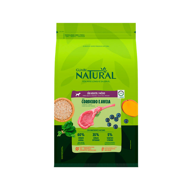 Imagem do produto Ração Seca Guabi Natural Cordeiro e Aveia para Cachorros Adultos de Porte Médio, tipo Ração Seca, marca Guabi Natural.