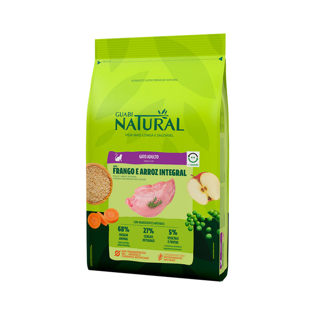 Imagem do produto Ração Seca Guabi Natural Frango e Arroz para Gatos Adultos, tipo Ração Seca, marca Guabi Natural.