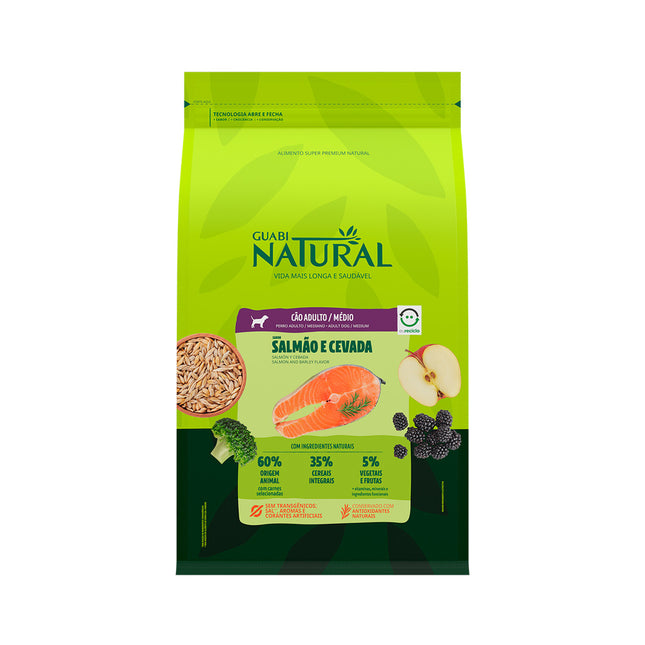 Imagem do produto Ração Seca Guabi Natural Salmão e Cereais para Cachorros Adultos de Porte Médio, tipo Ração Seca, marca Guabi Natural.