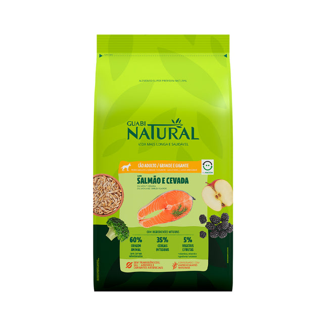 Imagem do produto Ração Seca Guabi Natural Salmão e Cevada para Cachorros Adultos de Porte Gigante, tipo Ração Seca, marca Guabi Natural.