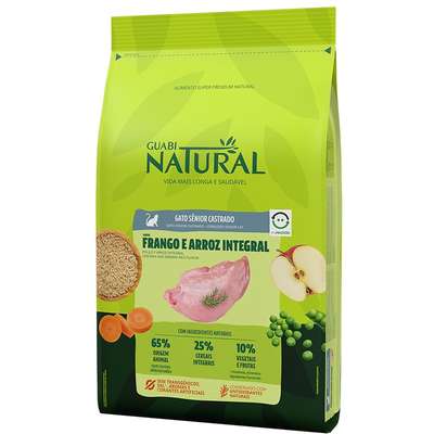 Imagem do produto Ração Seca Guabi Frango e Arroz em Pacotes Individuais para Gatos Sênior Castrados, tipo Ração Seca, marca Guabi.