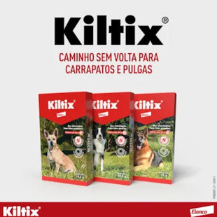 Imagem de três embalagens do produto Antiparasitário Externo Kiltix para Cães, tipo Antiparasitário Externo, marca Kiltix.