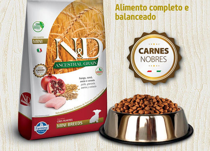 Imagem do produto Ração Seca N&D Ancestral Frango para Cachorros Filhotes de Porte Pequeno, tipo Ração Seca, marca N&D Ancestral, com tigela de ração.